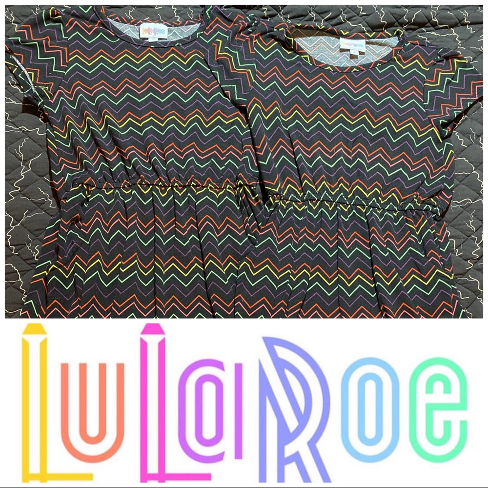 Lot of 2 rainbow Lularoe MAE dresses. Sibling set